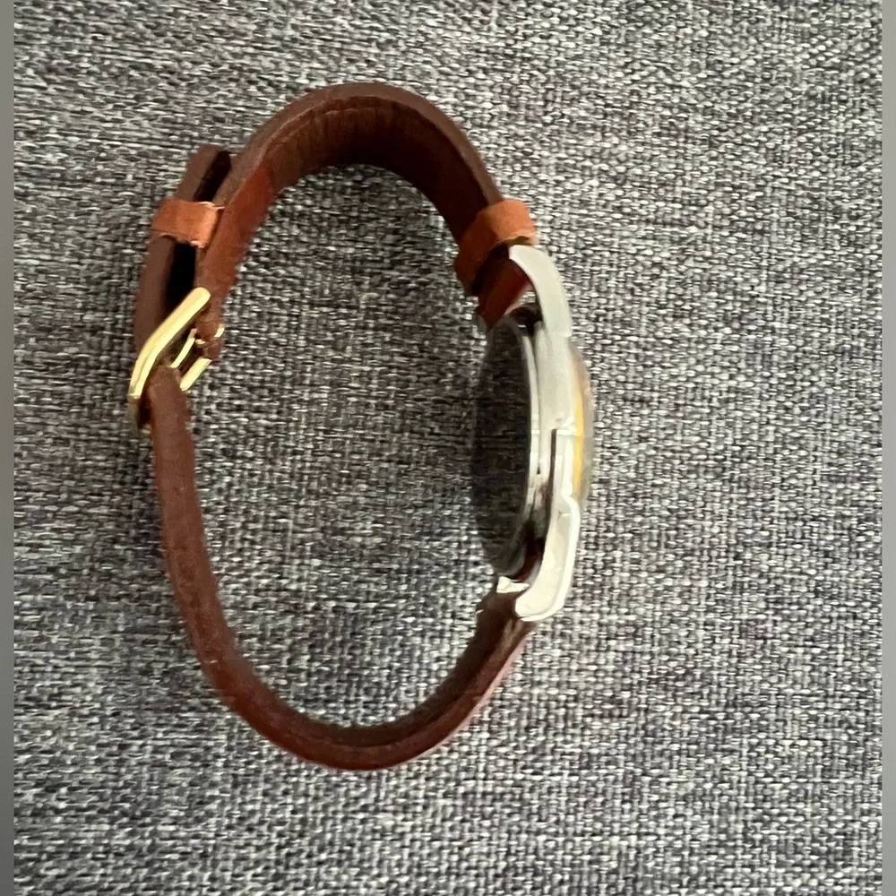 Fossil Vintage Santabear Watch 1994 Ten Years Brown Band Silver Gold NO BATTERY